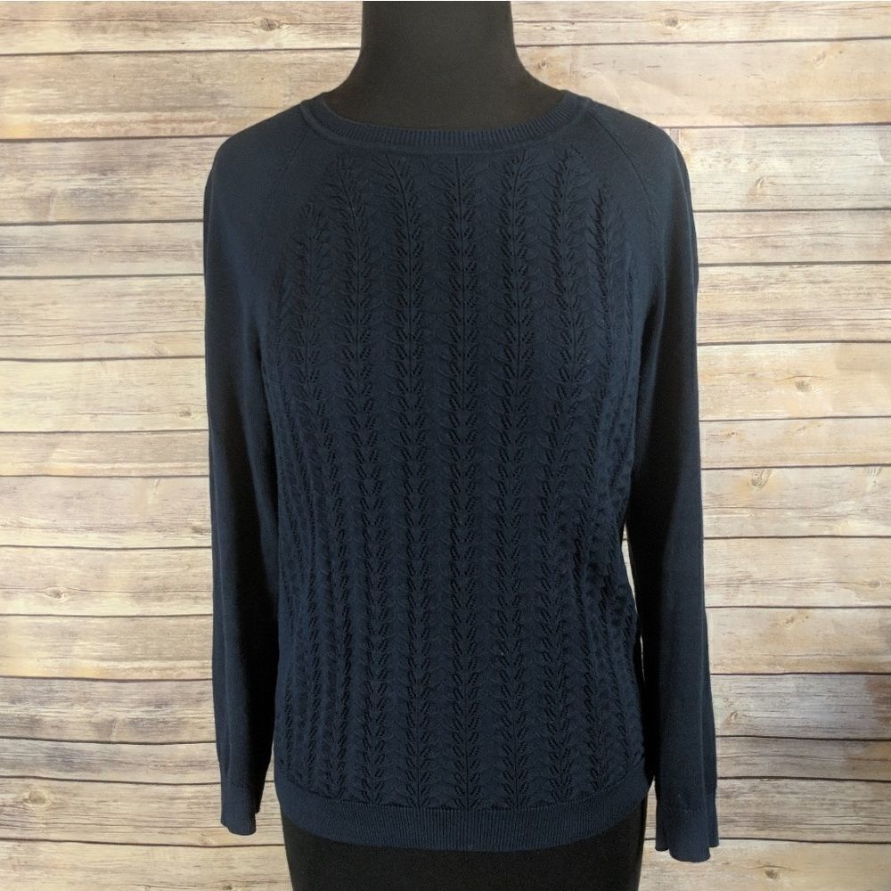 Ann Taylor LOFT Navy Blue Cable Knit Sweater